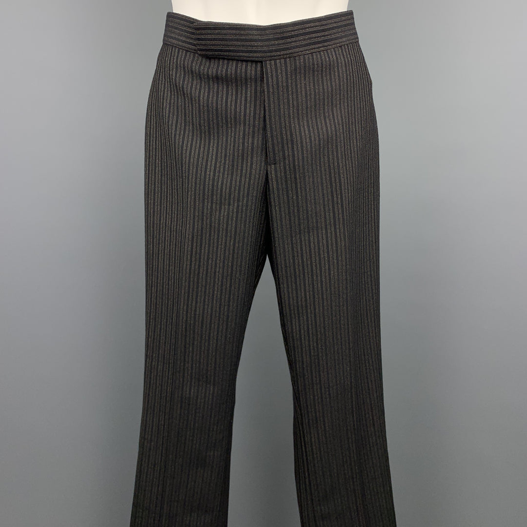 RALPH LAUREN COLLECTION Size 2 Black & Grey Striped Wool Dress Pants