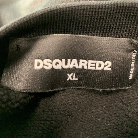DSQUARED2 Size XL Black Graphic Cotton Blend Crew-Neck Sweatshirt