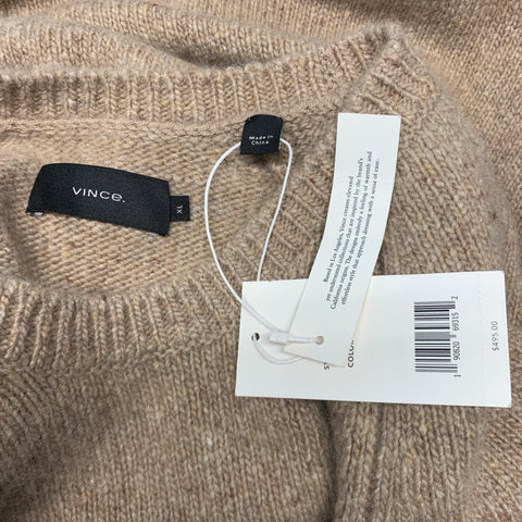 VINCE Size XL Beige Camel Knit Cashmere Crew Neck Sweater