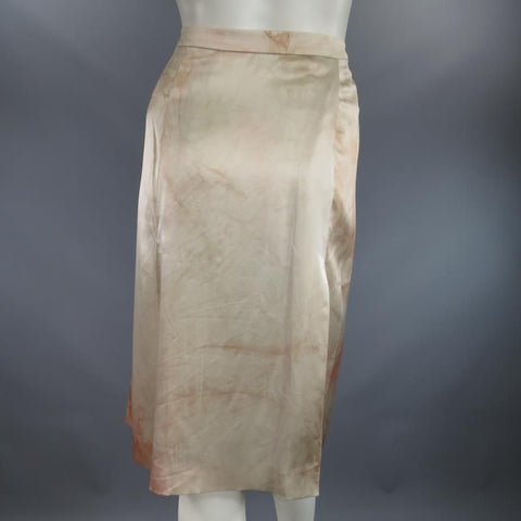 PRADA US 4 / IT 40 Beige & Blush Marbled Silk Satin Pleated Wrap Skirt