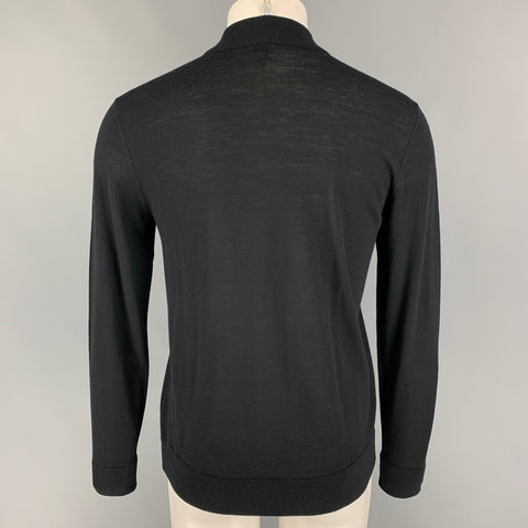 ARMANI COLLEZIONI Size S Black Grey Stripe Wool Zip Up Cardigan