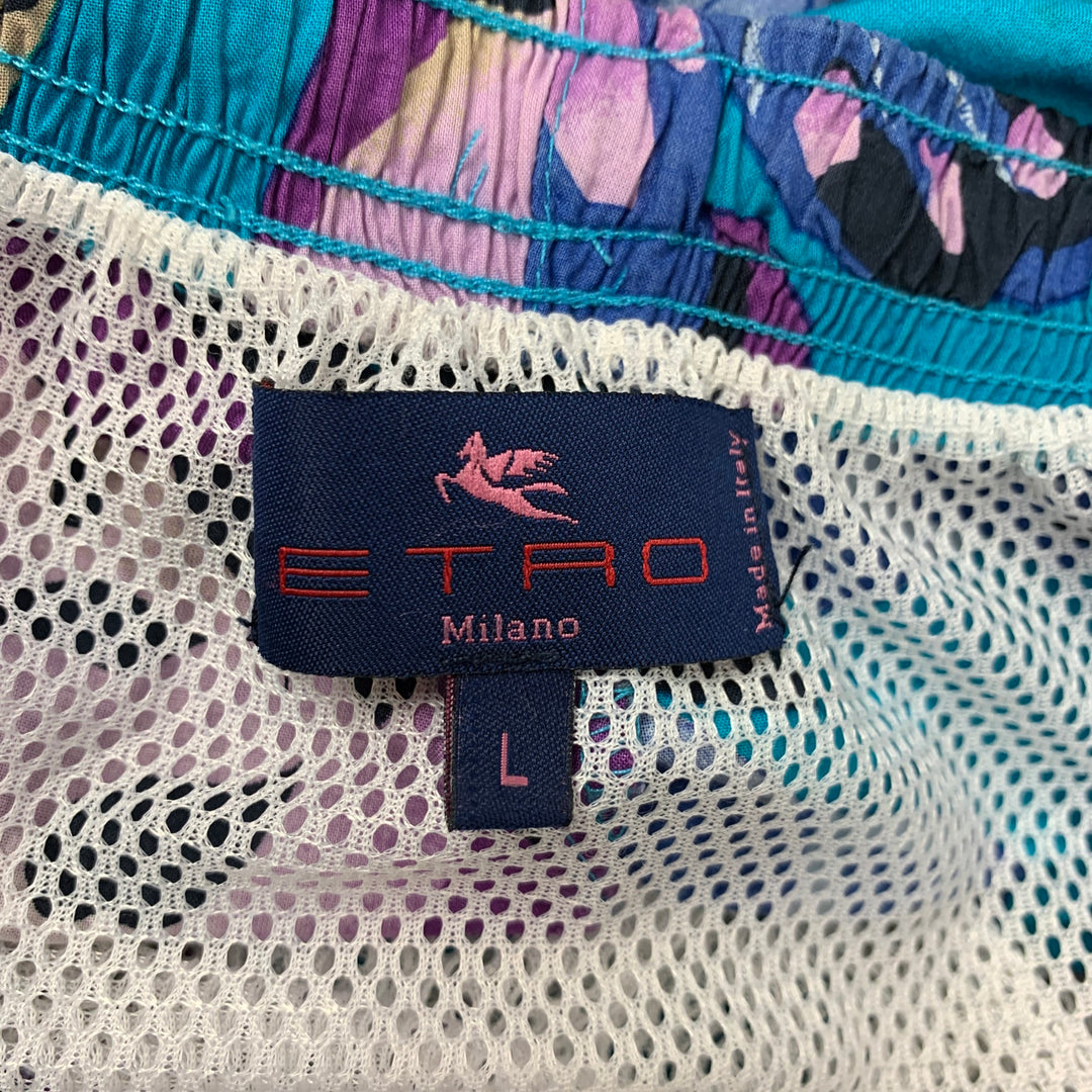 ETRO Size L Multi-Color Butterfly Cotton Swim Trunks