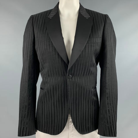 PAUL SMITH Taille 44 Manteau de sport à revers en viscose et coton à rayures noires