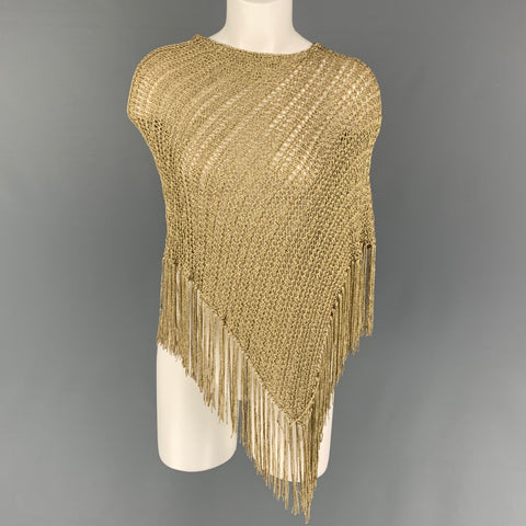 RALPH LAUREN Black Label Size XS/S Gold Viscose Polyester Mesh Fringed Cape