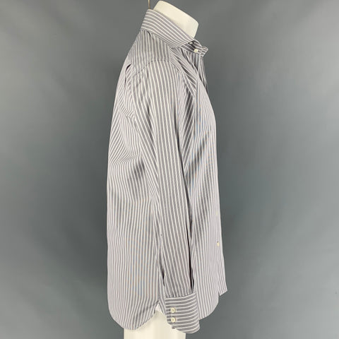 TOM FORD Size M Grey Striped Cotton Spread Collar Long Sleeve Shirt