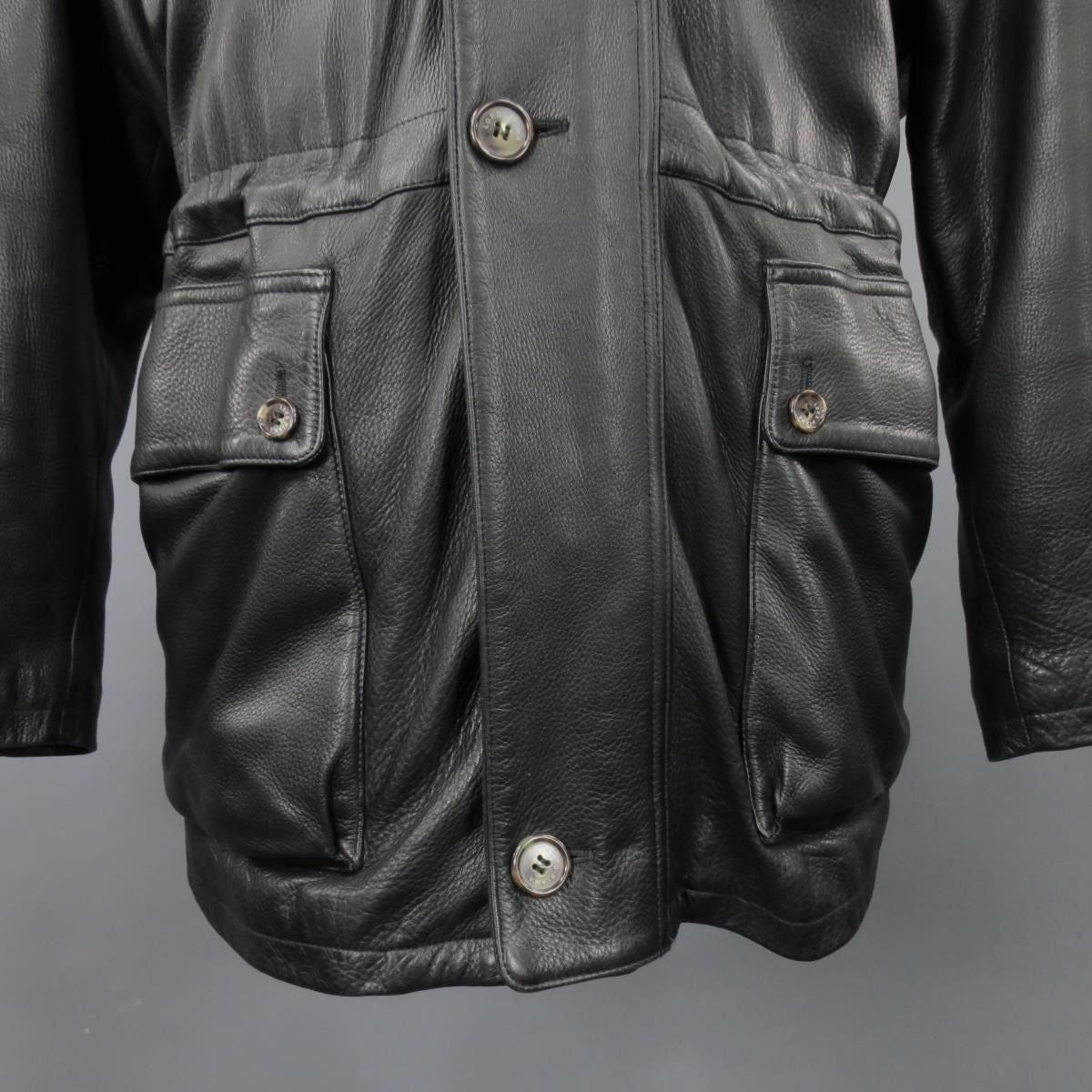 LORO PIANA 44 Black Leather Drawstring Waist Cashmere Lining LORO PIANA 44 Black Leather Drawstring Waist Cashmere Lining