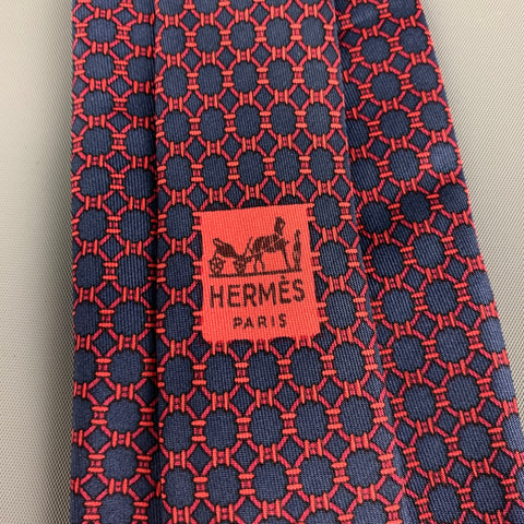 HERMES 903 HA Navy Red Dots Silk Tie
