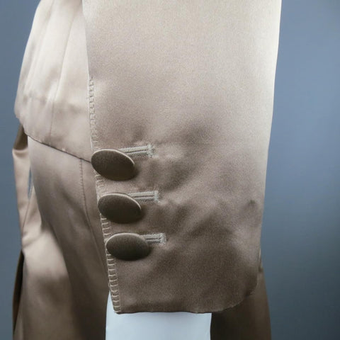YVES SAINT LAURENT Rive Gauche Size 10 Muted Mauve Beige Silk Satin Top Stitch Skirt Suit