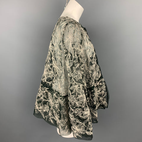 DRIES VAN NOTEN Size 6 Silver & Black Embroidered Silk Jacket