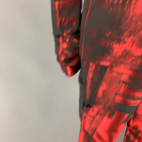 PAUL SMITH Take Pleasure Seriously Size 6 Red & Black Print Acetate Blend Ruched Pants Suit