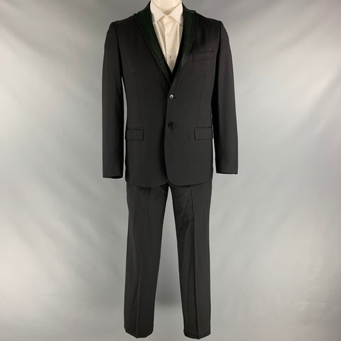 ROMEO GIGLI Taille 42 Costume à revers cranté en laine unie vert noir