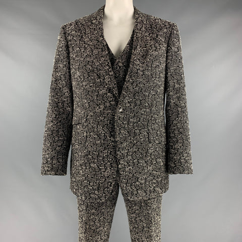 SEBASTIAN CRUZ 44 Size Black White Woven Peak Lapel Suit