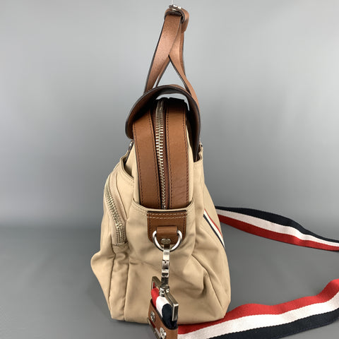 BLACK FLEECE Khaki & Tan Leather Red White & Blue Striped Men's Satchel Bag