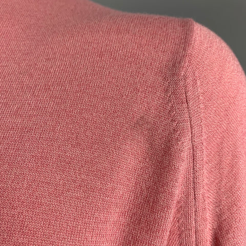 JOHN SMEDLEY Size L Pink Wool Cotton V-Neck Pullover