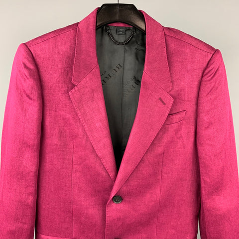 BURBERRY PRORSUM S/S 15 Size 34 Burgundy Linen Notch Lapel Suit