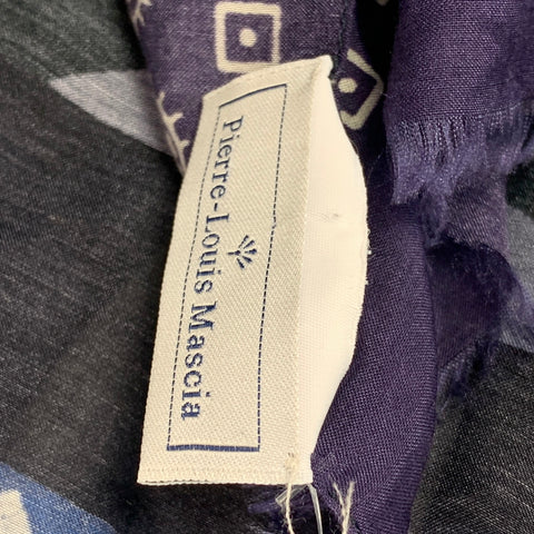 PIERRE-LOUIS MASCIA Navy & Blue Print Cotton / Silk Scarf