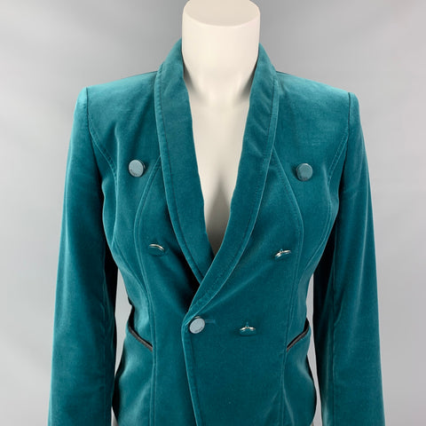 ESCADA Taille 4 Veste à double boutonnage en velours de coton mélangé vert