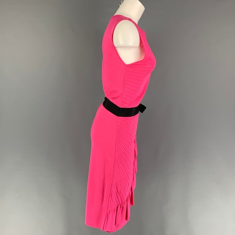 VALENTINO Size L Pink Viscose Blend Ruched Sleeveless Dress