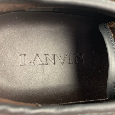 LANVIN Size 11 Brown & Black Color Block Velvet Cap Toe Sneakers