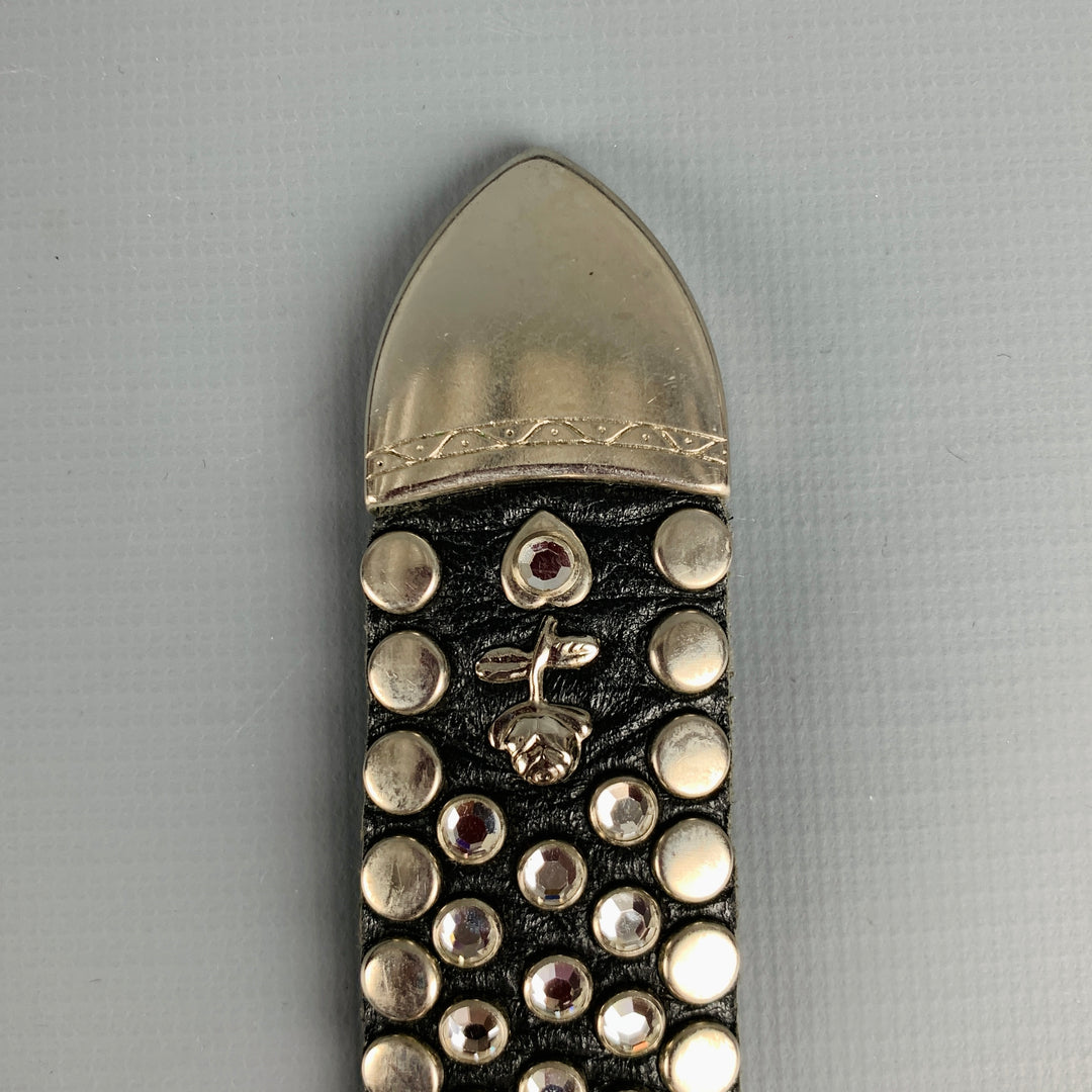 KIPPYS Size 30 Black Silver Studded Leather Rhinestones Belt  display picture 3