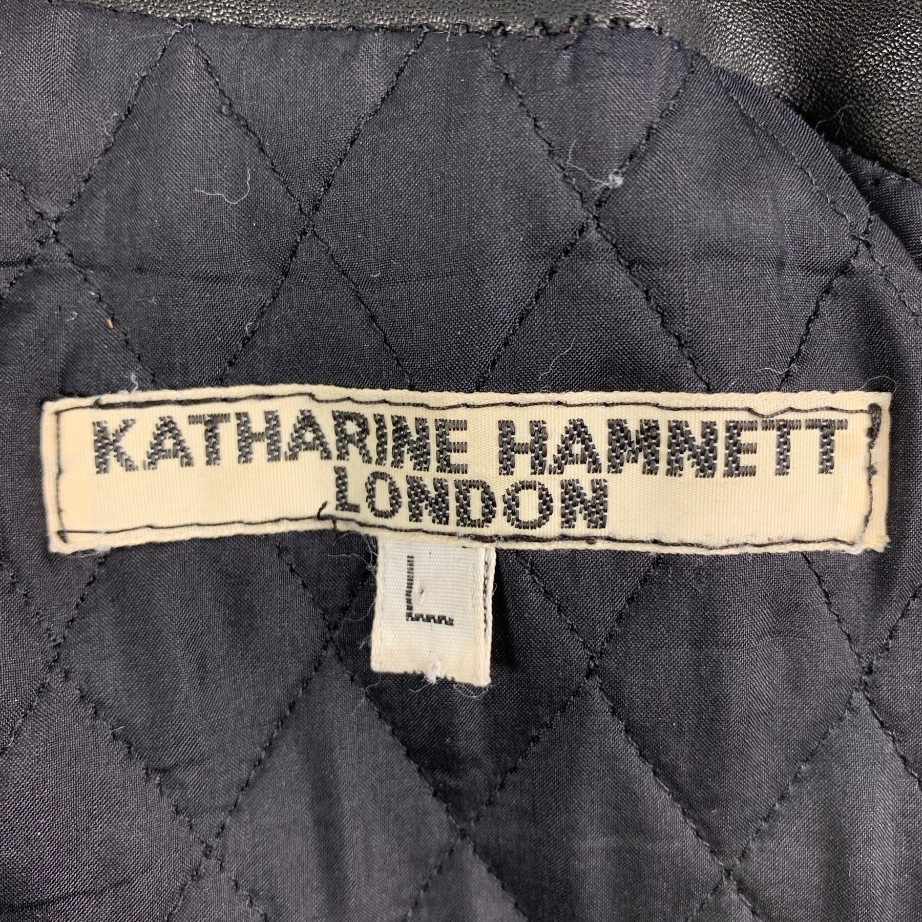 Vintage KATHARINE HAMNETT Winter 1990 Size L Black Studded Leather