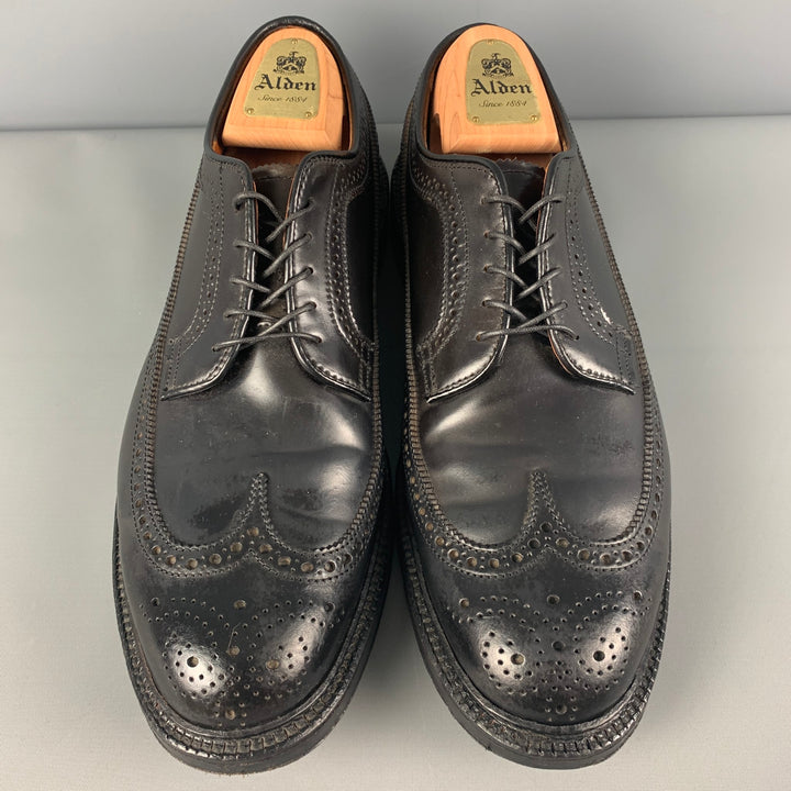 ALDEN Size 10.5 Black Perforated Leather Wingtip Lace Up Shoes