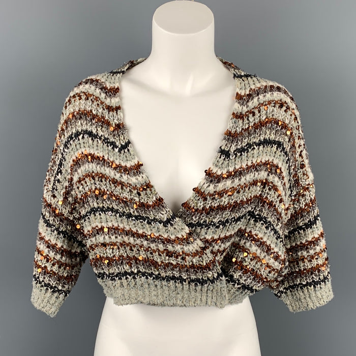 BRUNELLO CUCINELLI Multi-Color Sequin Cotton Blend Cropped Cardigan