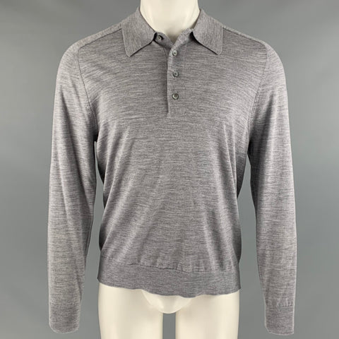 THEORY Size M Grey Knitted Wool Polo Pullover