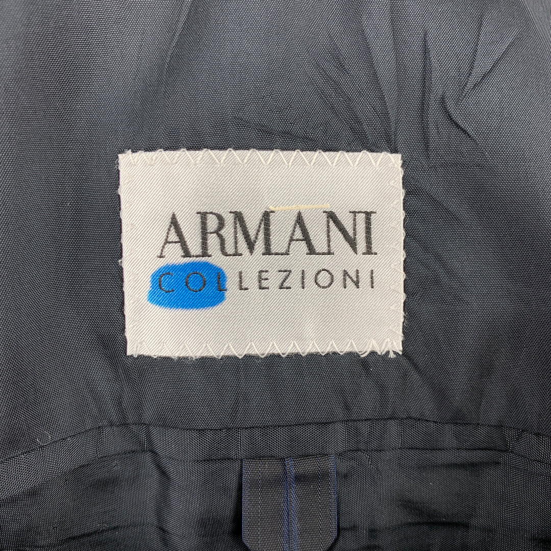 ARMANI COLLEZIONI Size 44 Long Black on Black Stripe Wool Blend Peak Lapel Suit