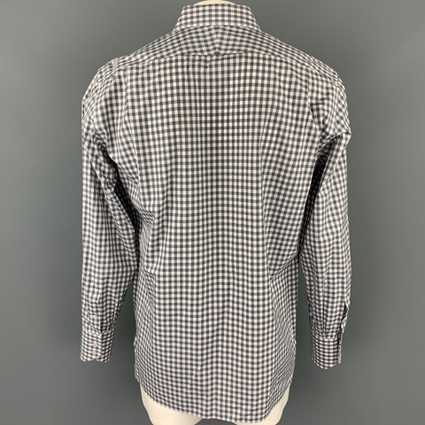 TOM FORD Size XL Grey & White Checkered Cotton Button Up Long Sleeve Shirt