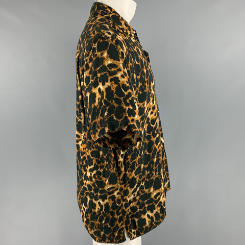 GITMAN VINTAGE Taille M Noir Brun Animal Print Rayon Camp Chemise à manches courtes