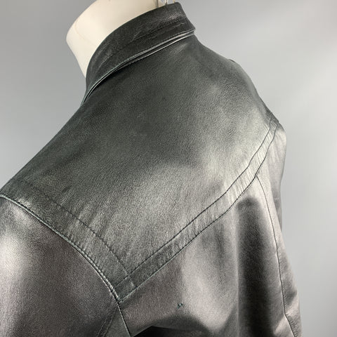 GIVENCHY Size 38 Black Leather Collared Flap Pocket Jacket