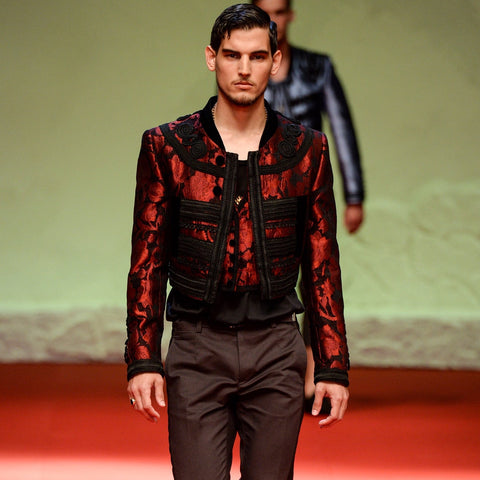 DOLCE & GABBANA SS 2015 Size 42 Red & Black Brocade Viscose Blend Cropped Vest & Jacket
