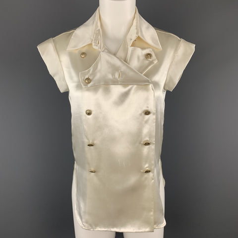 CHANEL Talla 4 Blusa militar cruzada de satén color crema