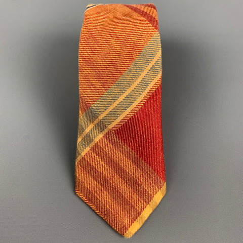 ALEXANDER OLCH Orange & Brown Plaid Linen Tie