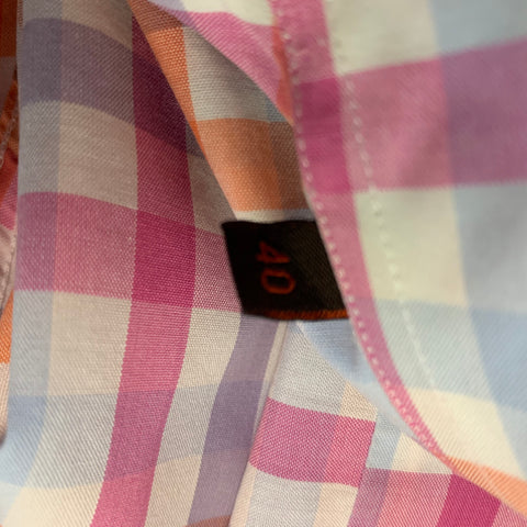 ETRO Size M Orange White Checkered Cotton Embroidered Long Sleeve Shirt