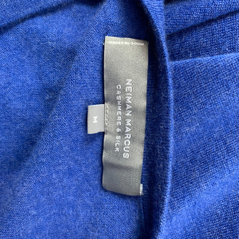 NEIMAN MARCUS Talla M Jersey de punto de cachemir / seda con cuello en V azul