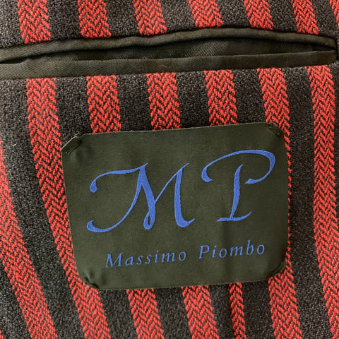 MASSIMO PIOMBO  Size 36 Red & Navy Stripe Linen &  Cotton Sport Coat