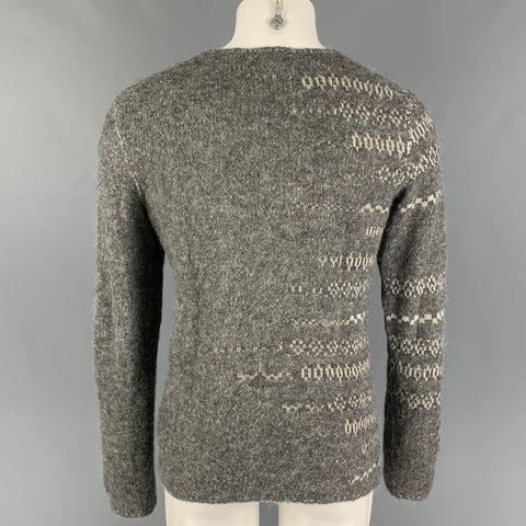 JOHN VARVATOS Size S Grey White Knitted Cotton Blend Crew-Neck Sweater