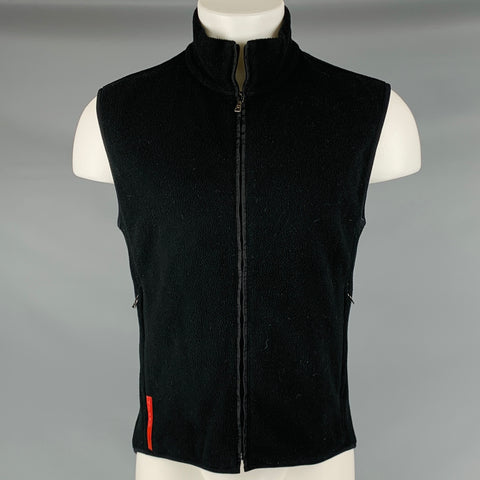 PRADA Size M Black Polyester Fleece Zip Up Vest