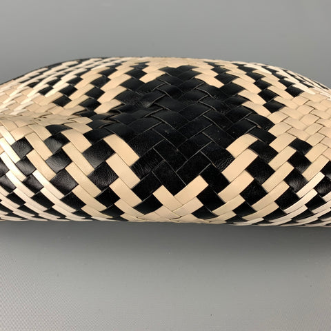 COLE HAAN Black & Beige Woven Leather Clutch