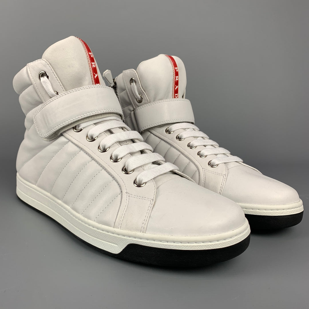 PRADA Size 10 Off White Quilted Leather High Top Sneakers