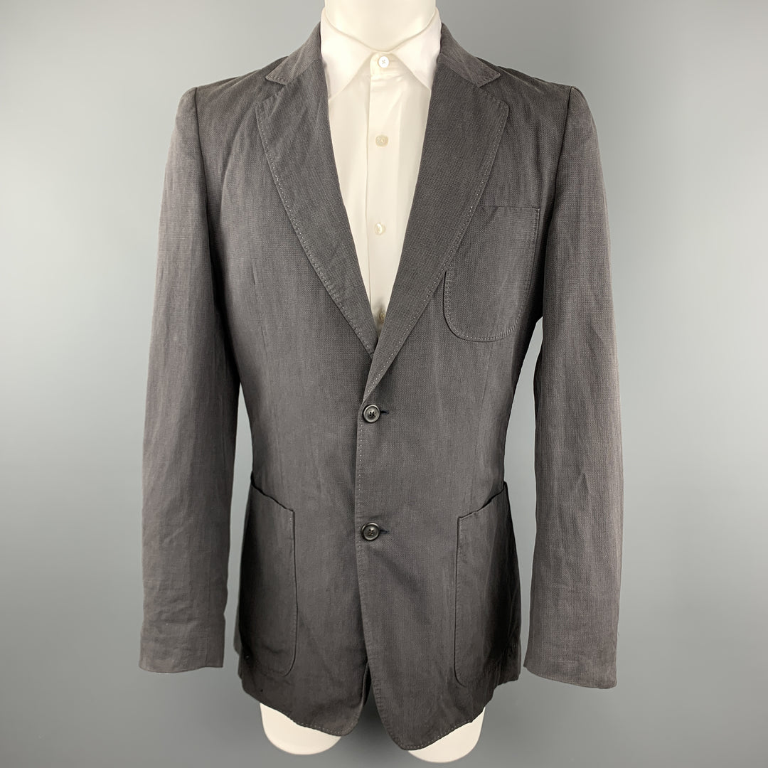 MAISON MARGIELA Size 40 Dark Gray Linen / Cotton Notch Lapel Patch Pockets Sport Coat