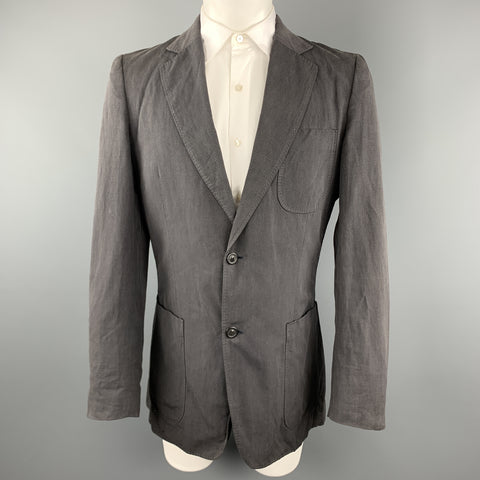MAISON MARGIELA Talla 40 Abrigo deportivo de lino / algodón con solapa de muesca y bolsillos de parche gris oscuro