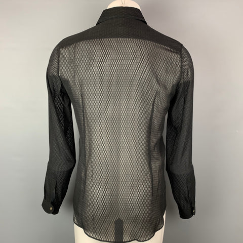ETRO Camisa de manga larga con botones de seda transparente negra talla S