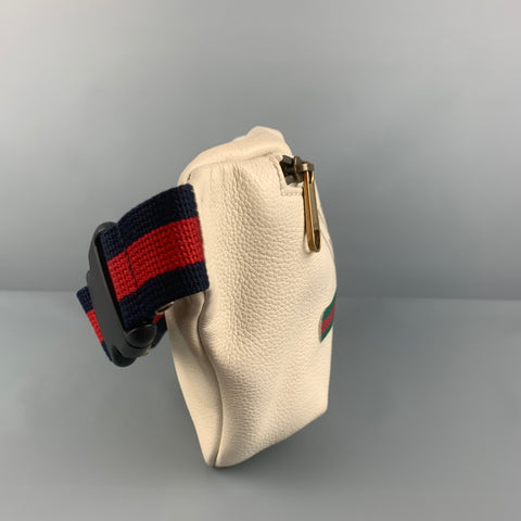 GUCCI Beige Logo Pebble Grain Leather Belt Bag