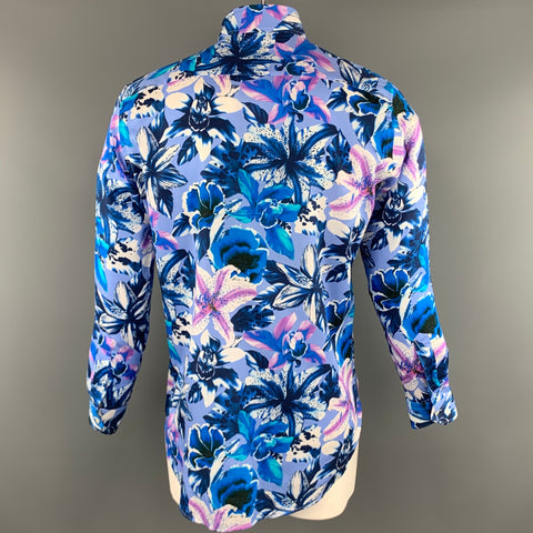 ETRO Size M Blue & Lavender Floral Cotton Button Up Long Sleeve Shirt