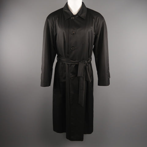 WILKES BASHFORD tailored by BRIONI US 48 Black Solid Silk Long Trench Coat