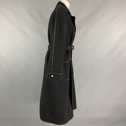 Vintage KANSAI YAMAMOTO Size M Black Wool Zipper Trim Belted Coat