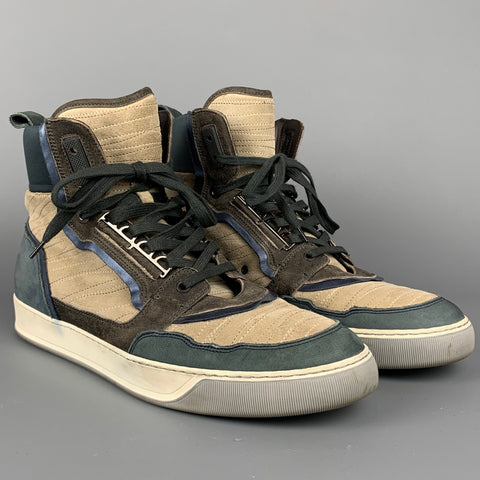 LANVIN Taille 10 Baskets montantes en daim color block gris et bleu